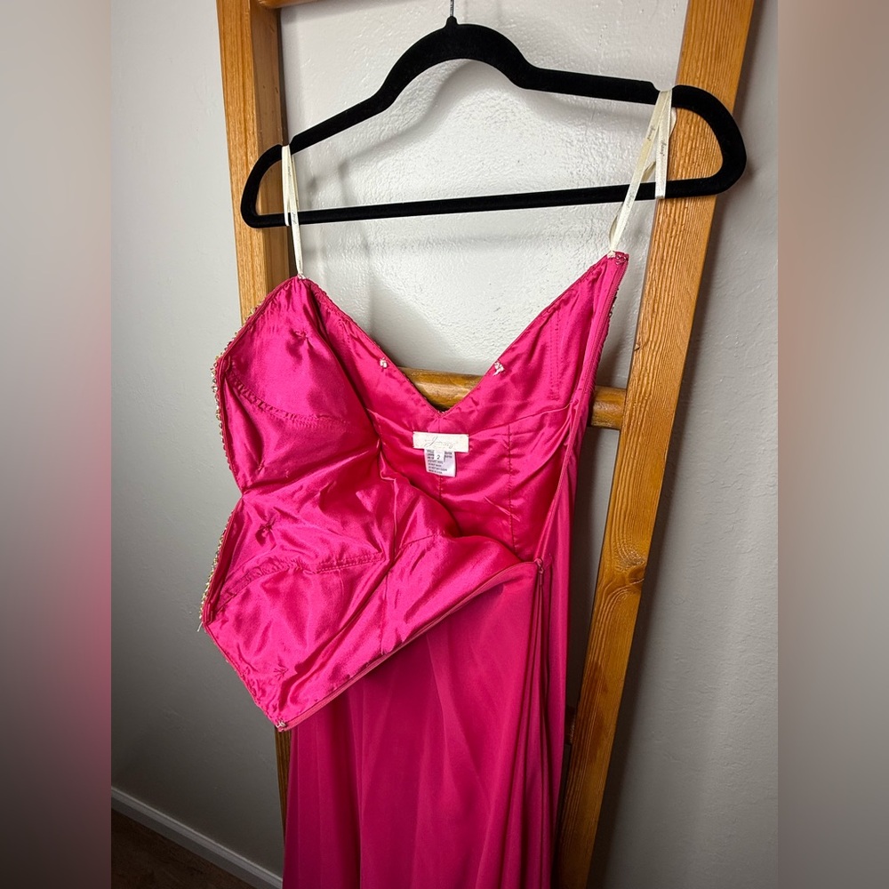 Beaded Pink Prom Dress with Orange Gold Sequins and Rhinestones - Picture 6 of 8